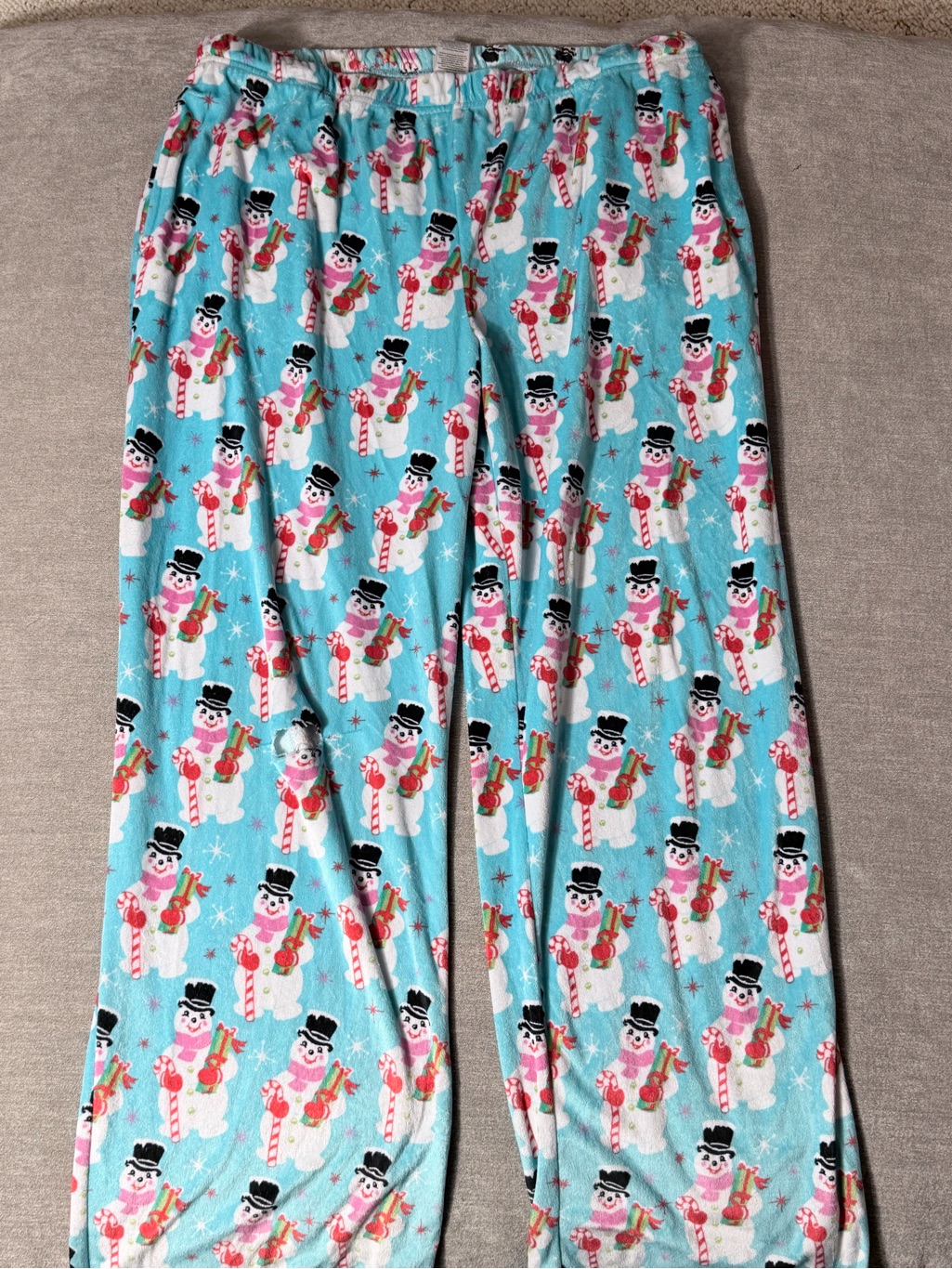 Holiday Time Light Blue Snowman Print Pajama Bottoms
